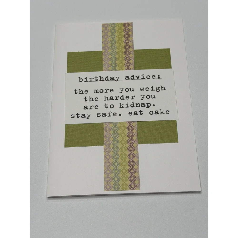 Funny Birthday‎ Advice Greeting Card Stay Safe Eat Cake Handmade Blank Inside